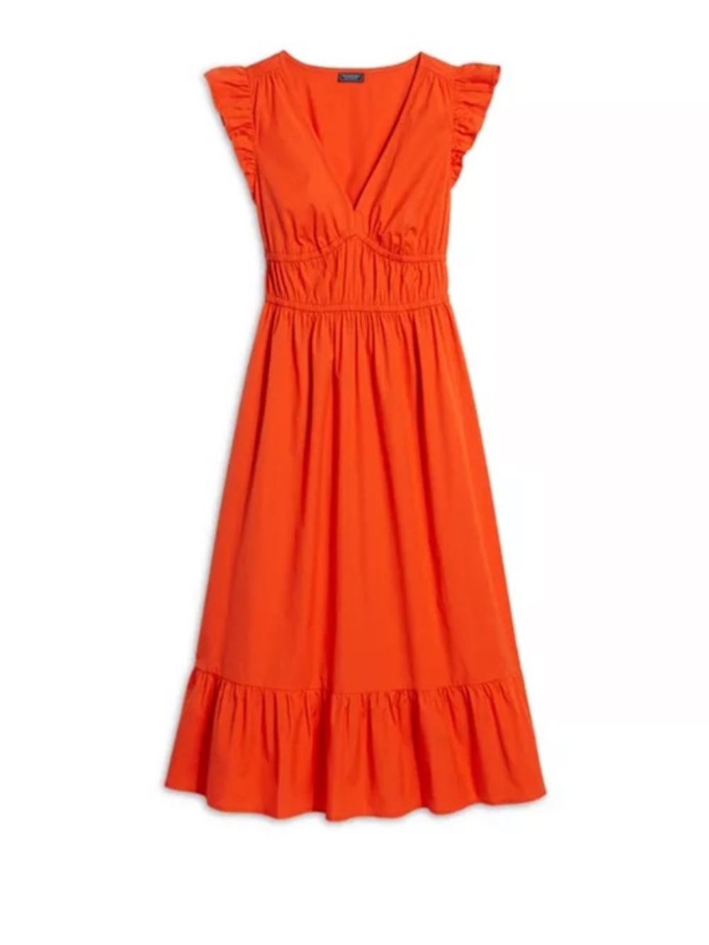 Vineyard Vines Marina Poplin Flutter Sleeve Midi Dress Orange Size Small